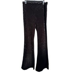 Zara High Rise Crushed Velvet Black Flare Pants Women’s Size M